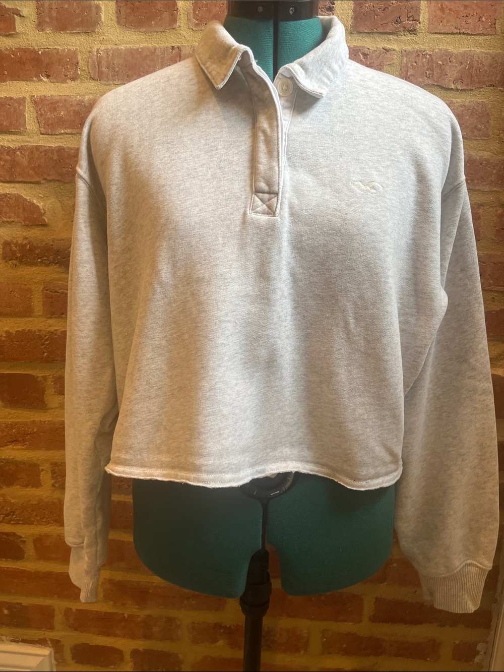 Hollister Gray Fleece-Lined Pullover Sweatshirt, cropped